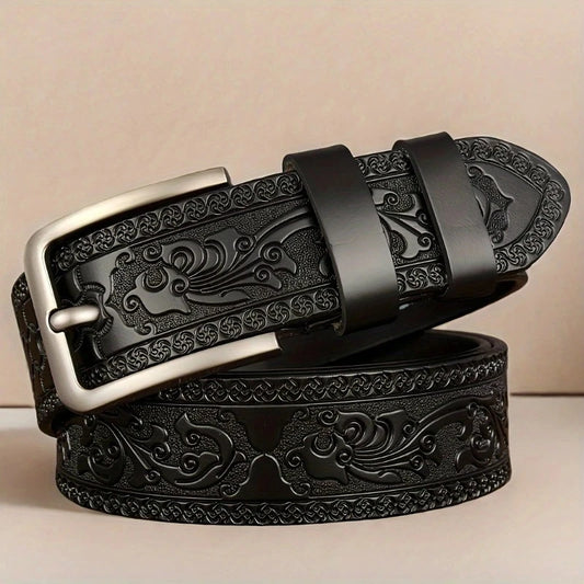 Genuine Leather Unisex Retro Western Belt With Alloy Buckle