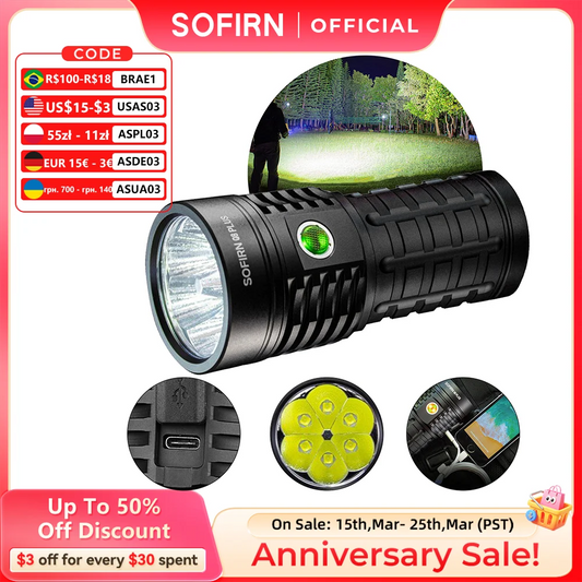 Sofirn Q8 Plus LED Flashlight 16000lm USB C Rechargeable
