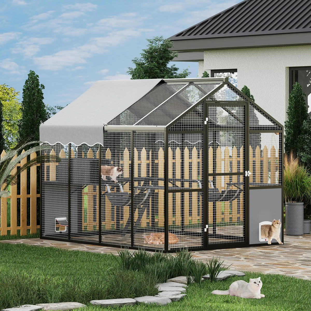 HiMISS Aluminum Outdoor Catio Enclosure Walk In Cat Run