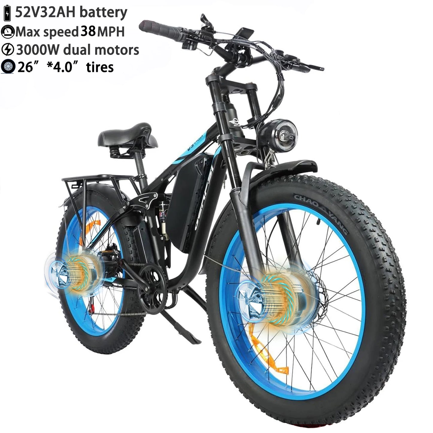 Baolujie Peak Dual Motor Electric Bicycle 48V Battery For Adults