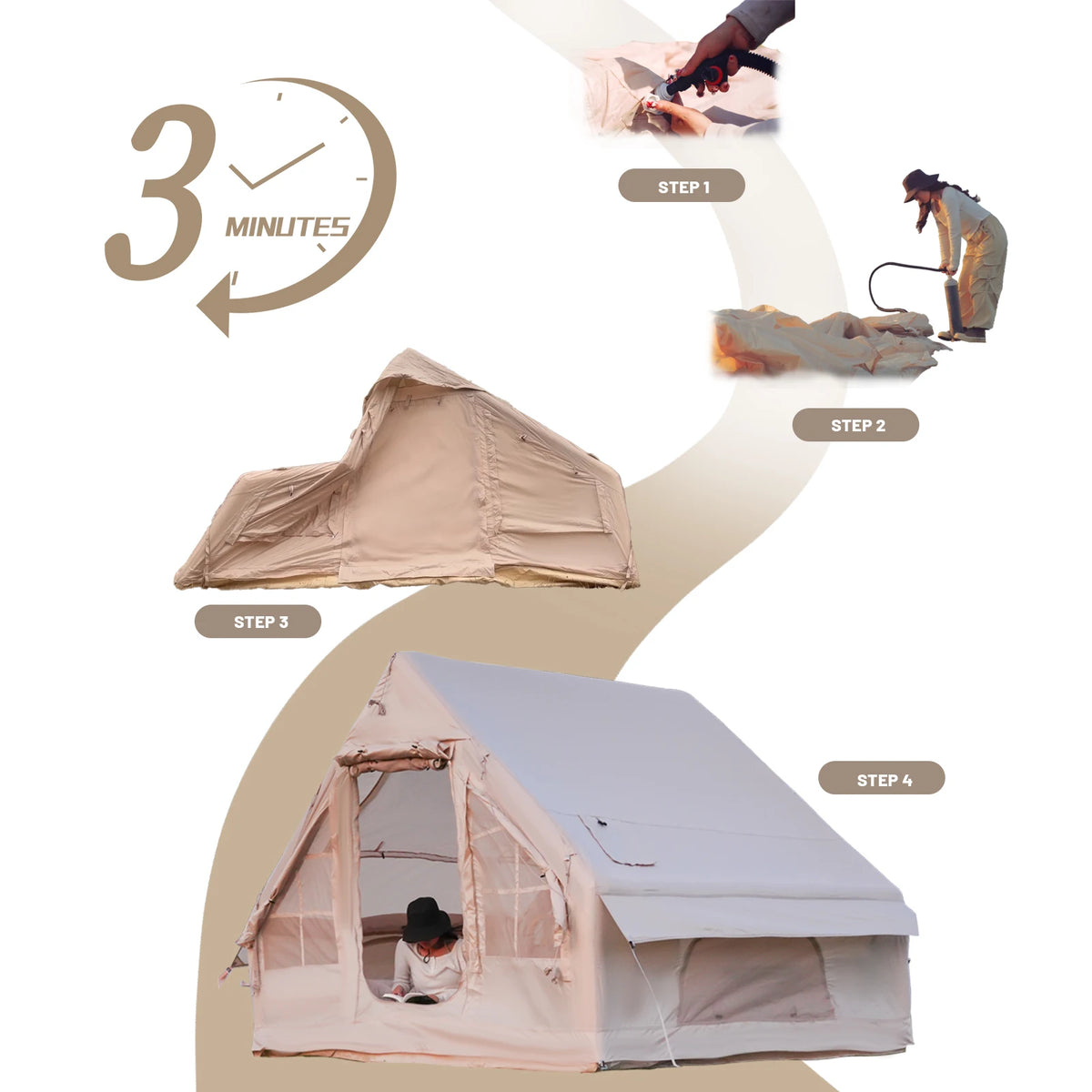 Pakicetus Inflatable Camping Tent Quick Setup Waterproof All Season