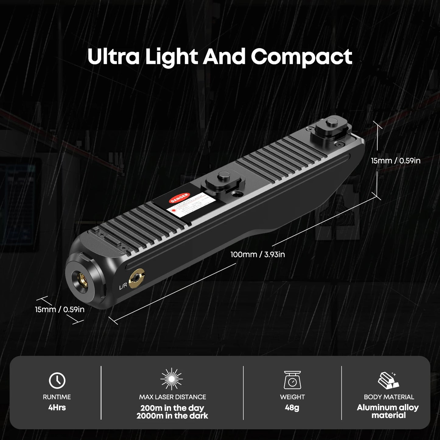 1126 Green Magnetic Charging Laser Sight for Rifle, 2000m Range, 4Hrs Runtime, with Windage/Elevation Adjustment.