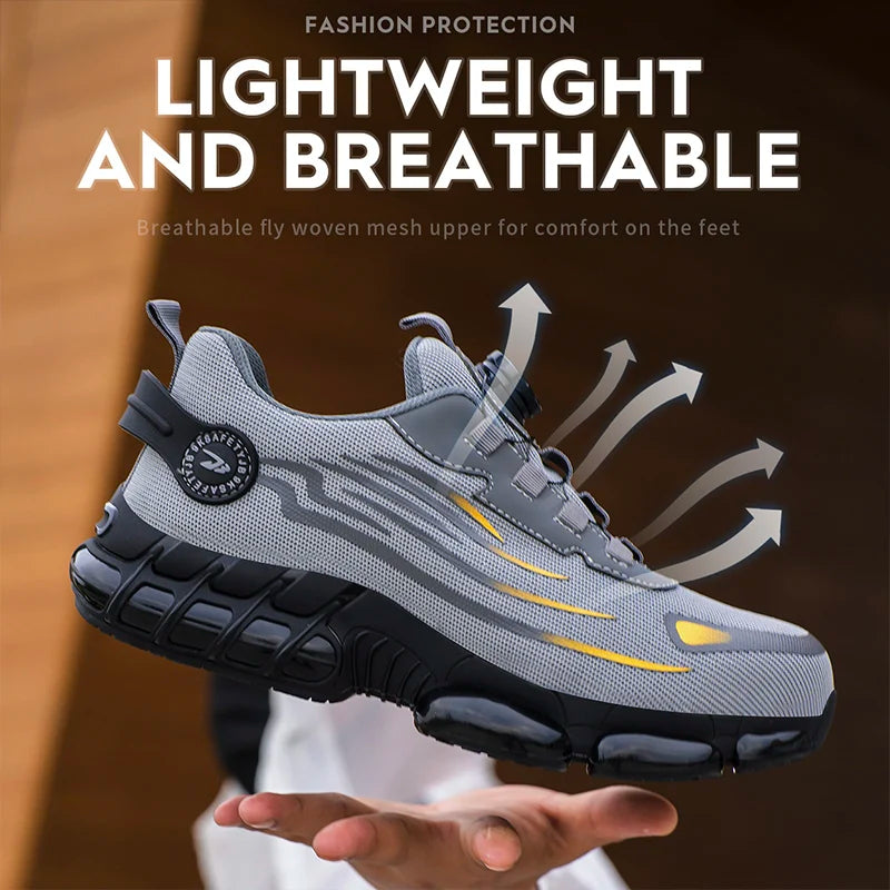 Breathable Lace-Free Safety Shoes for Men with Anti-Puncture Sole