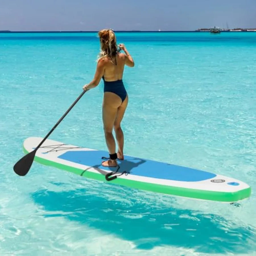 Inflatable Stand Up Paddle Board for outdoor water sports, durable PVC material, blue color, ultra-stable 11/10x30 wide design