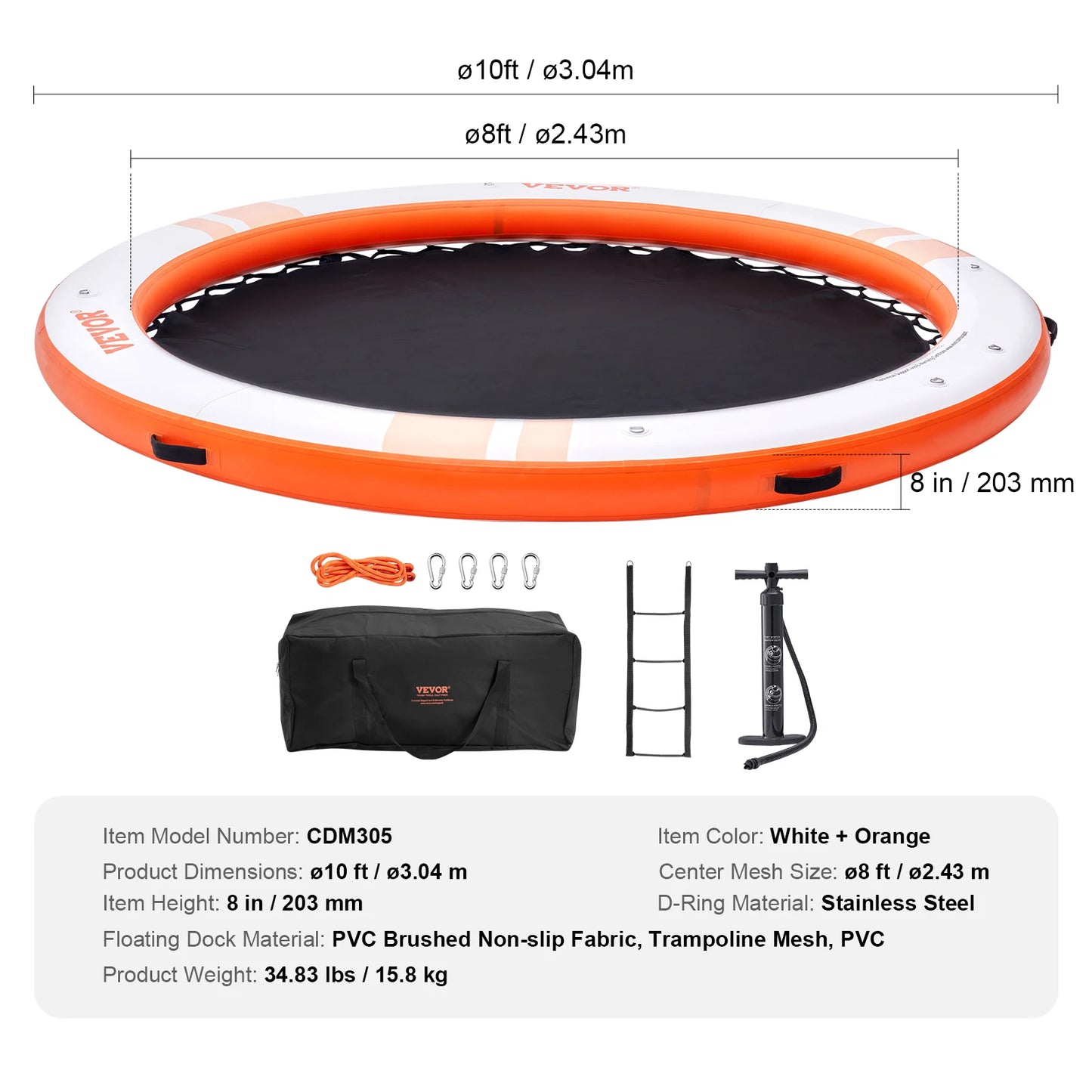SucceBuy Inflatable Floating Dock 10x8FT Non-Slip Water Detachable Ladder Portable Carrying Bag Floating Platform Island Raft