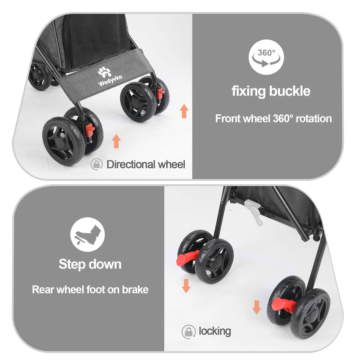 Wedyvko Pet Dog Stroller 4 Wheels With Brakes For Travel