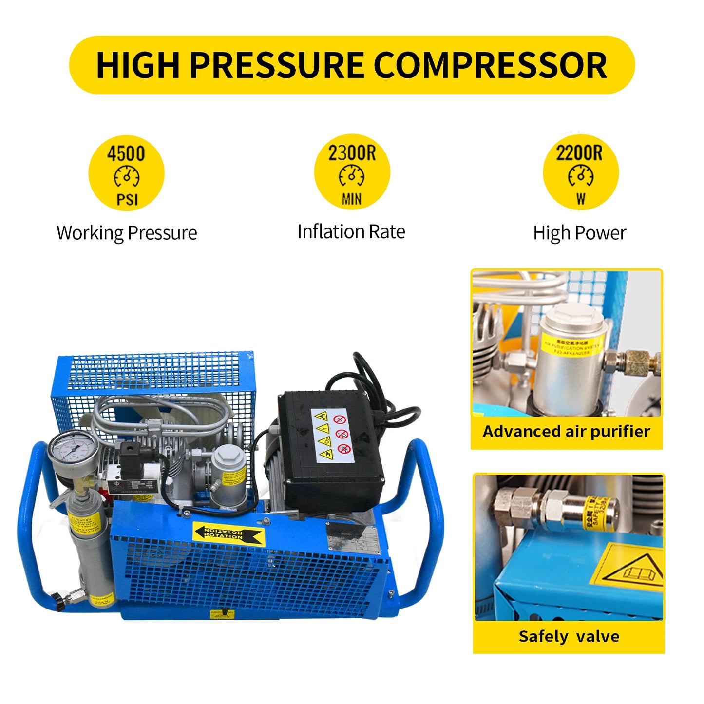 TUDIVING 4500 PSI PCP Air Compressor 300 Bar Four-Cylinder 110V