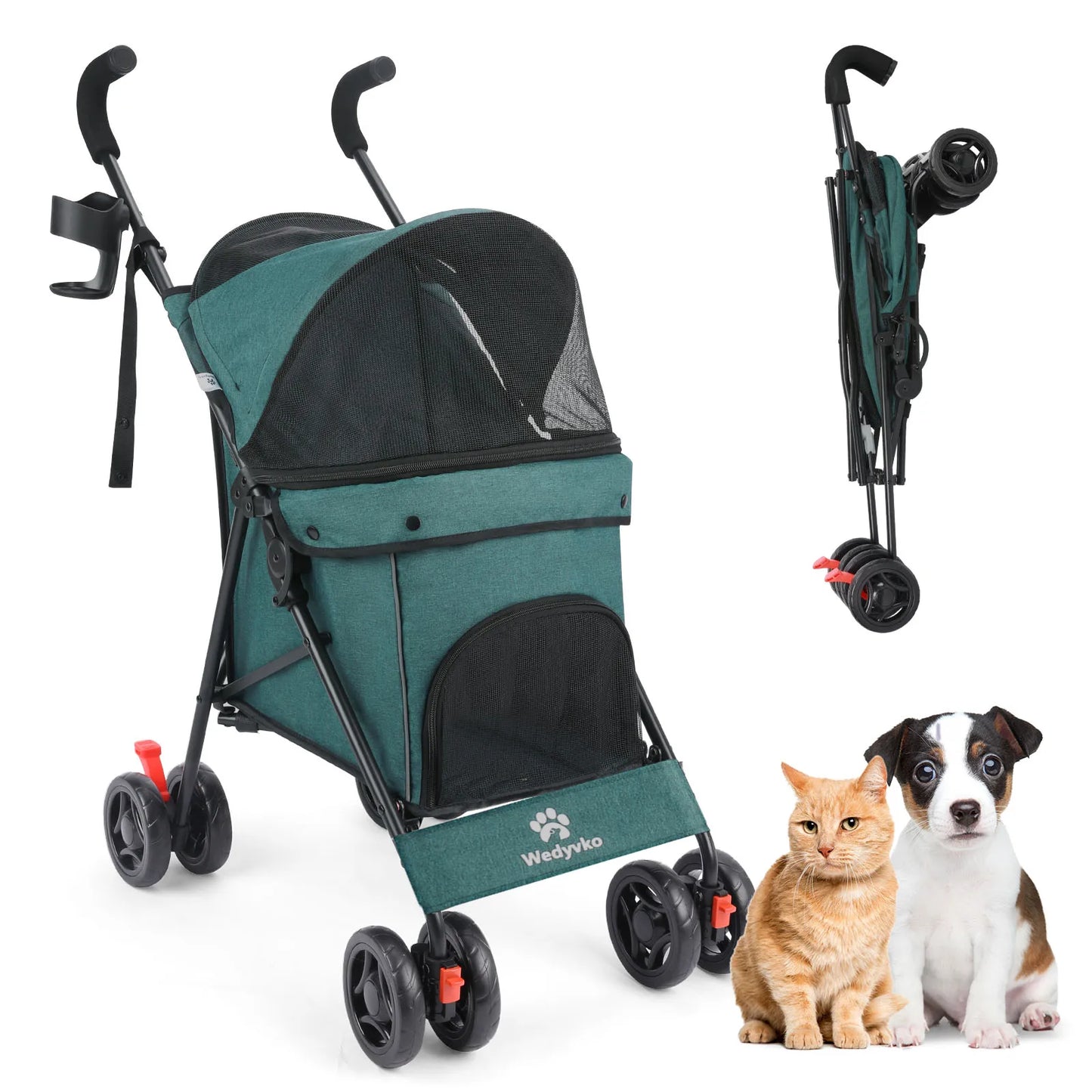 Wedyvko Pet Dog Stroller 4 Wheels With Brakes For Travel