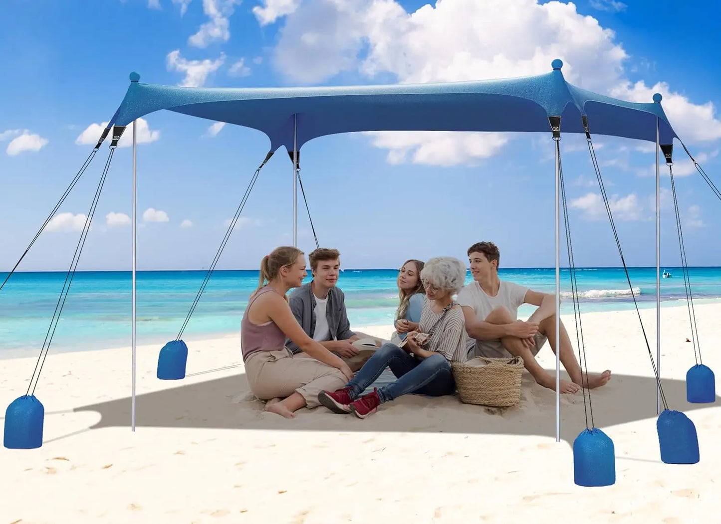 Beach Tent Sun Shelter with 8 Sandbags, UPF50+ Protection & Windproof Pop Up Beach Tent Sun Shade for Family, Travel & Camping,