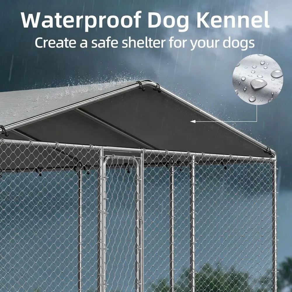Large Outdoor Dog Kennel Outside,Heavy Duty Dog Enclosure with Waterproof Cover Roof and Steel Fence Security Lock for Dogs93x9