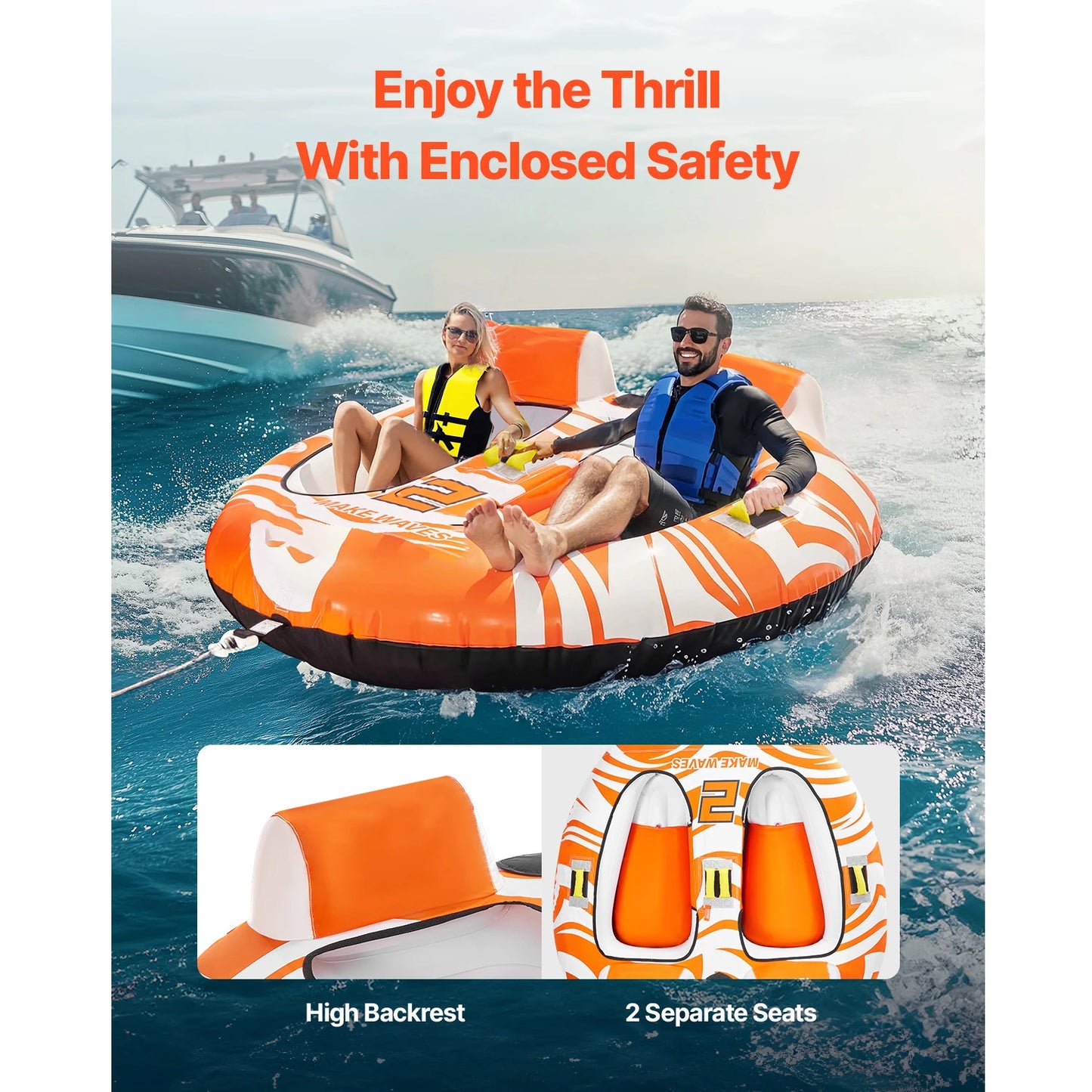 SucceBuy Towable Tubes For Boating 2 Riders Inflatable Water Sports