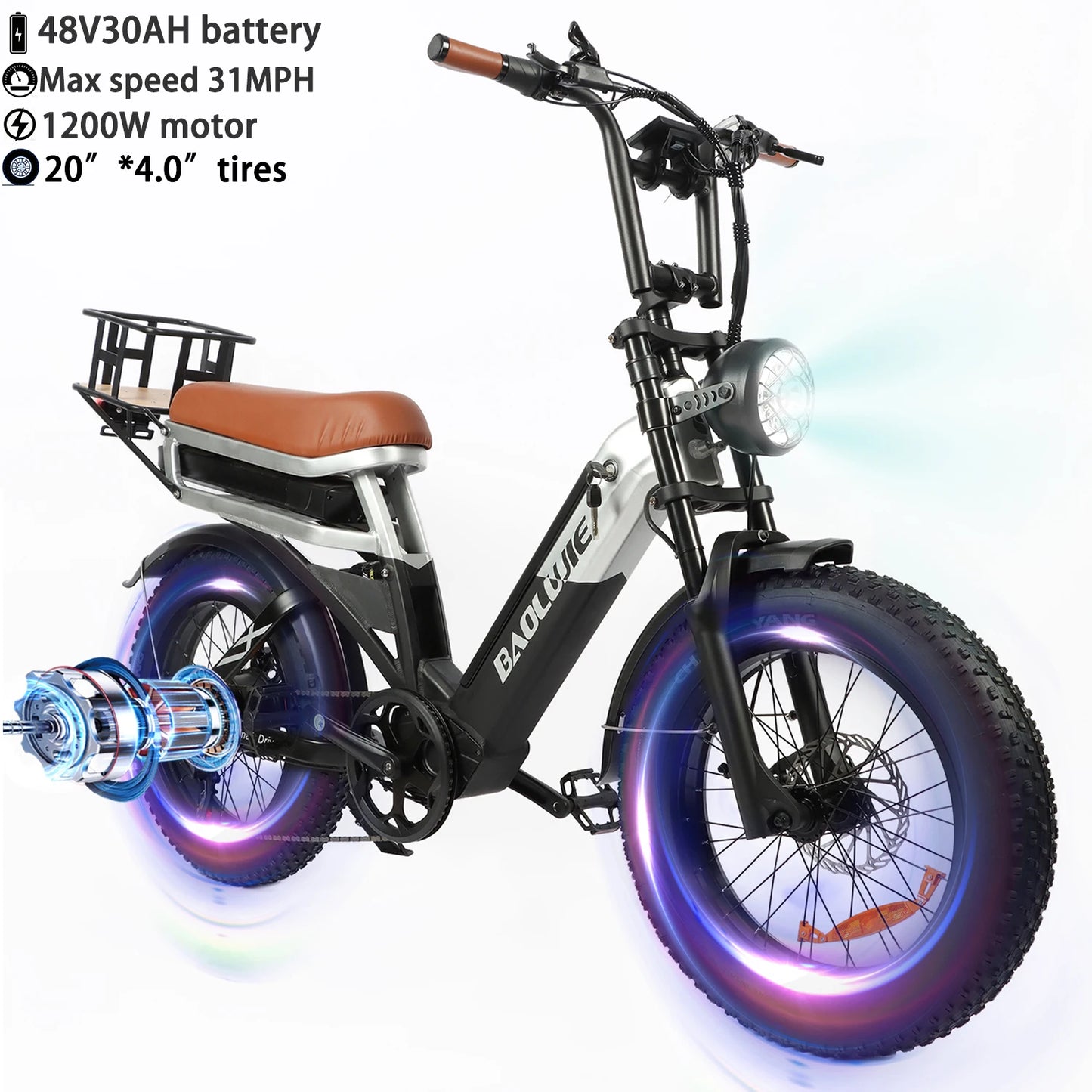 Baolujie Peak Dual Motor Electric Bicycle 48V Battery For Adults