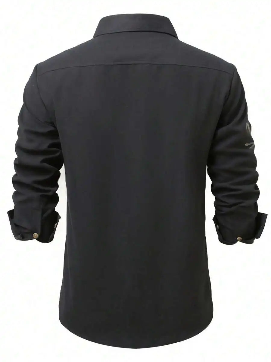 Men's Western Style Long Sleeve Casual Shirt with Skull Embroidery