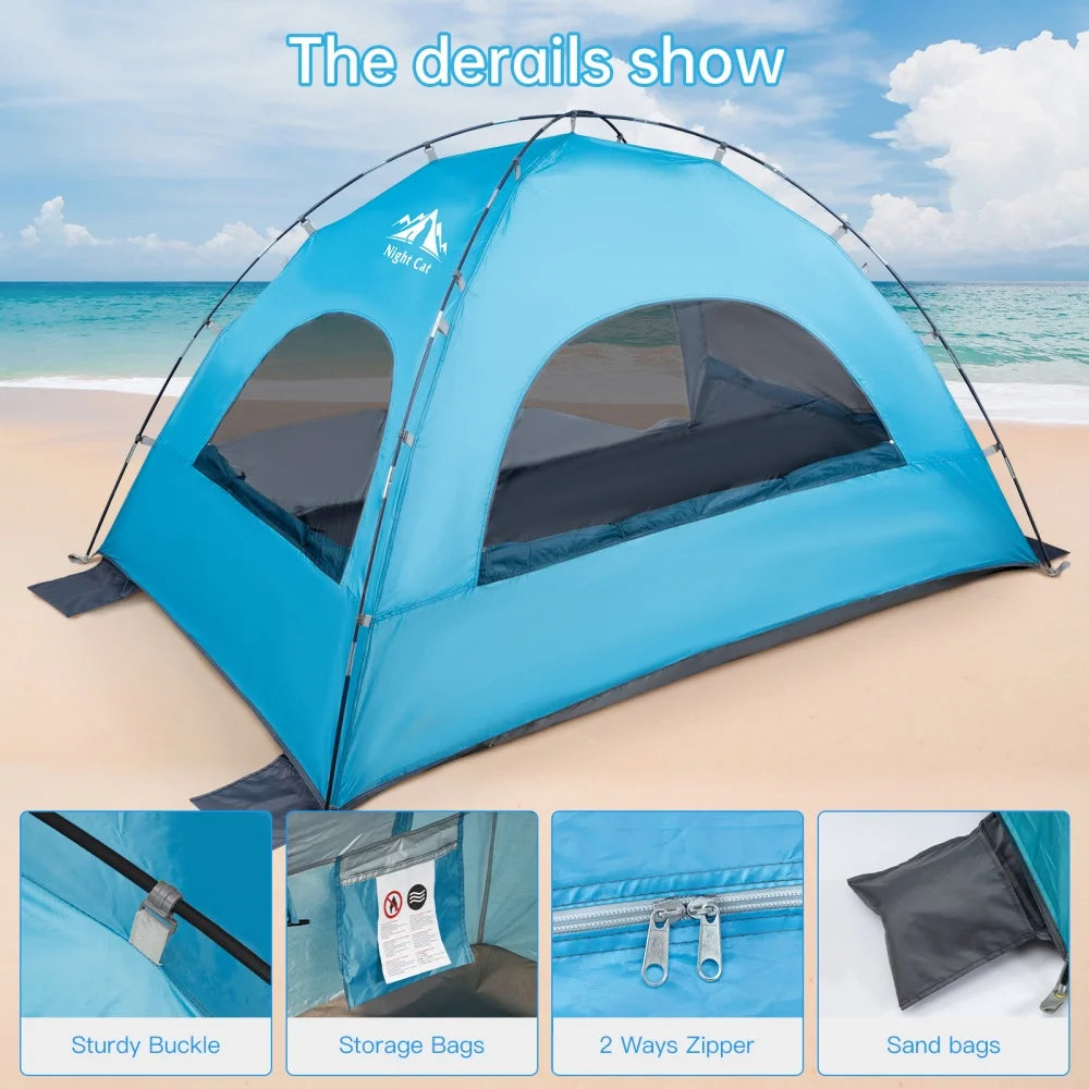 Night Cat Beach Tent With UV Protection And Mesh Windows