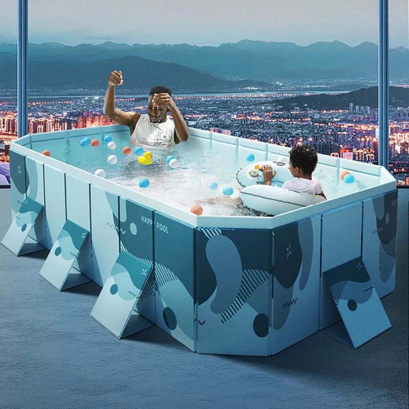 3M Foldable Rectangular Non-Inflatable Swimming Pool, Large Thickened Family Bath Pool, Portable Outdoor Water Party Pool for Summer, Easy Storage