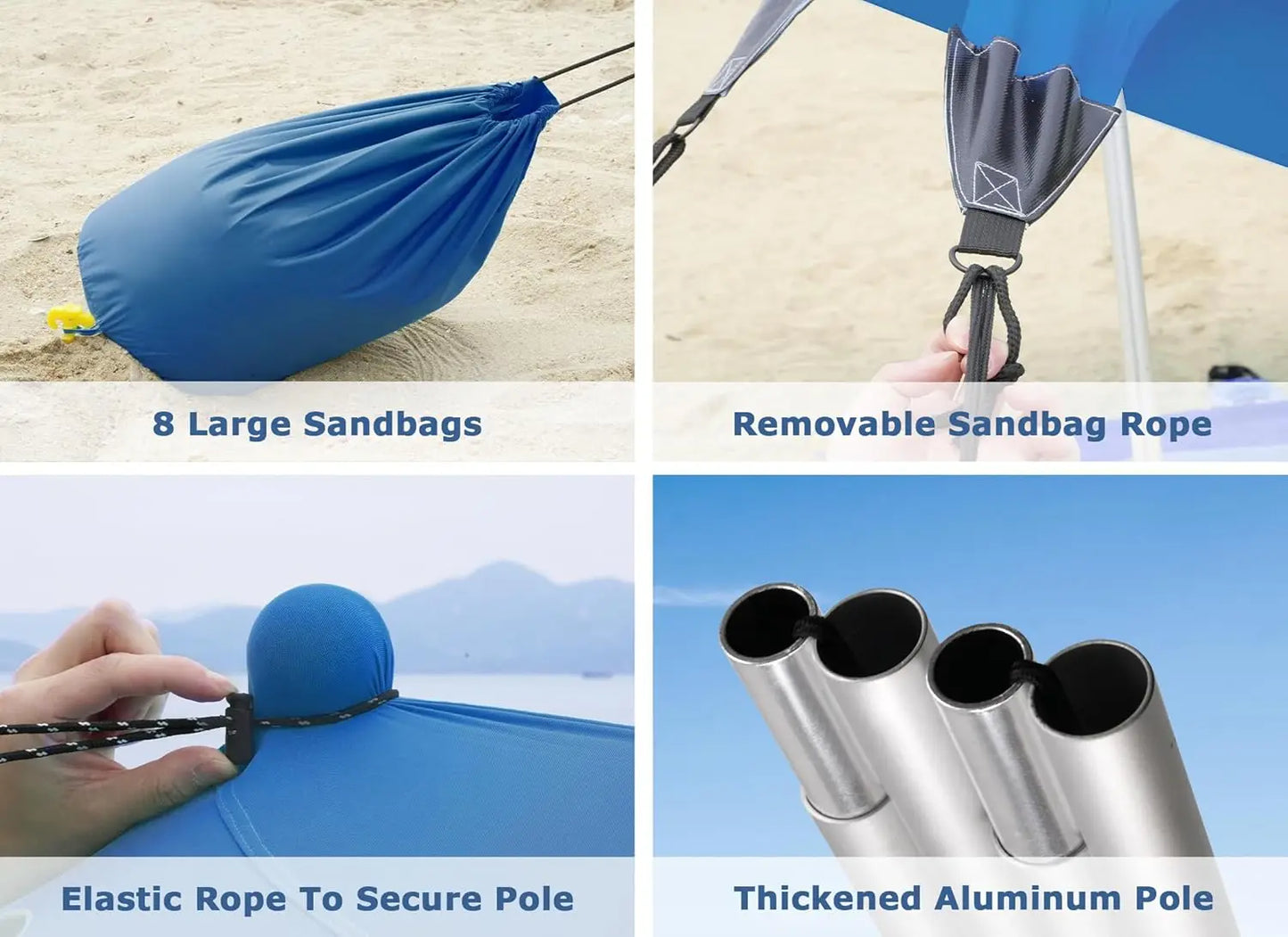Beach Tent Sun Shelter with 8 Sandbags, UPF50+ Protection & Windproof Pop Up Beach Tent Sun Shade for Family, Travel & Camping,