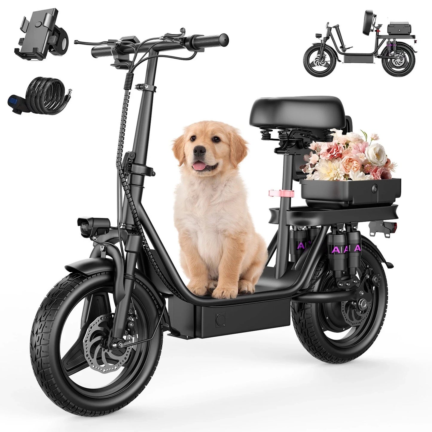 UPlee GQ8 Electric Bike For Adults, Folding Electric Bike, 250W Peak Motor, Scooter EBike With 14" Tire 48V 15AH Battery