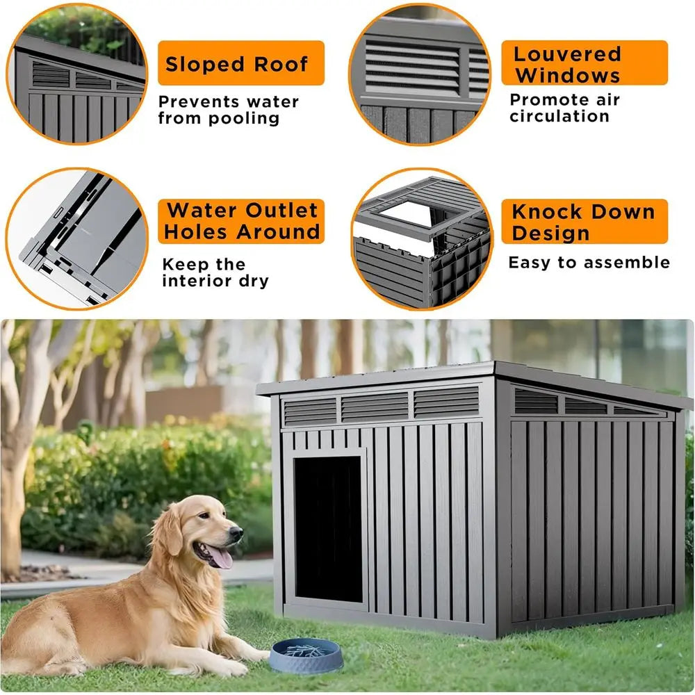 Weatherproof PP Resin Indoor Outdoor Dog House With Openable Roof