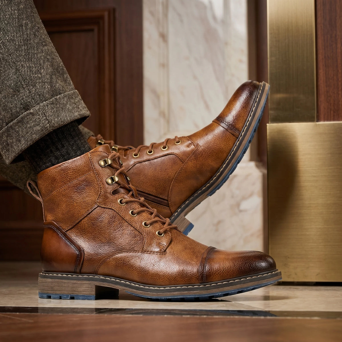 Men's Classic Leather Ankle Boots With Zipper And Comfortable Fit