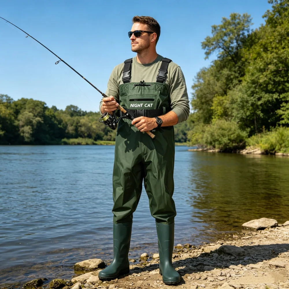 Night Cat Breathable Waterproof Chest Waders With Boots And Belt