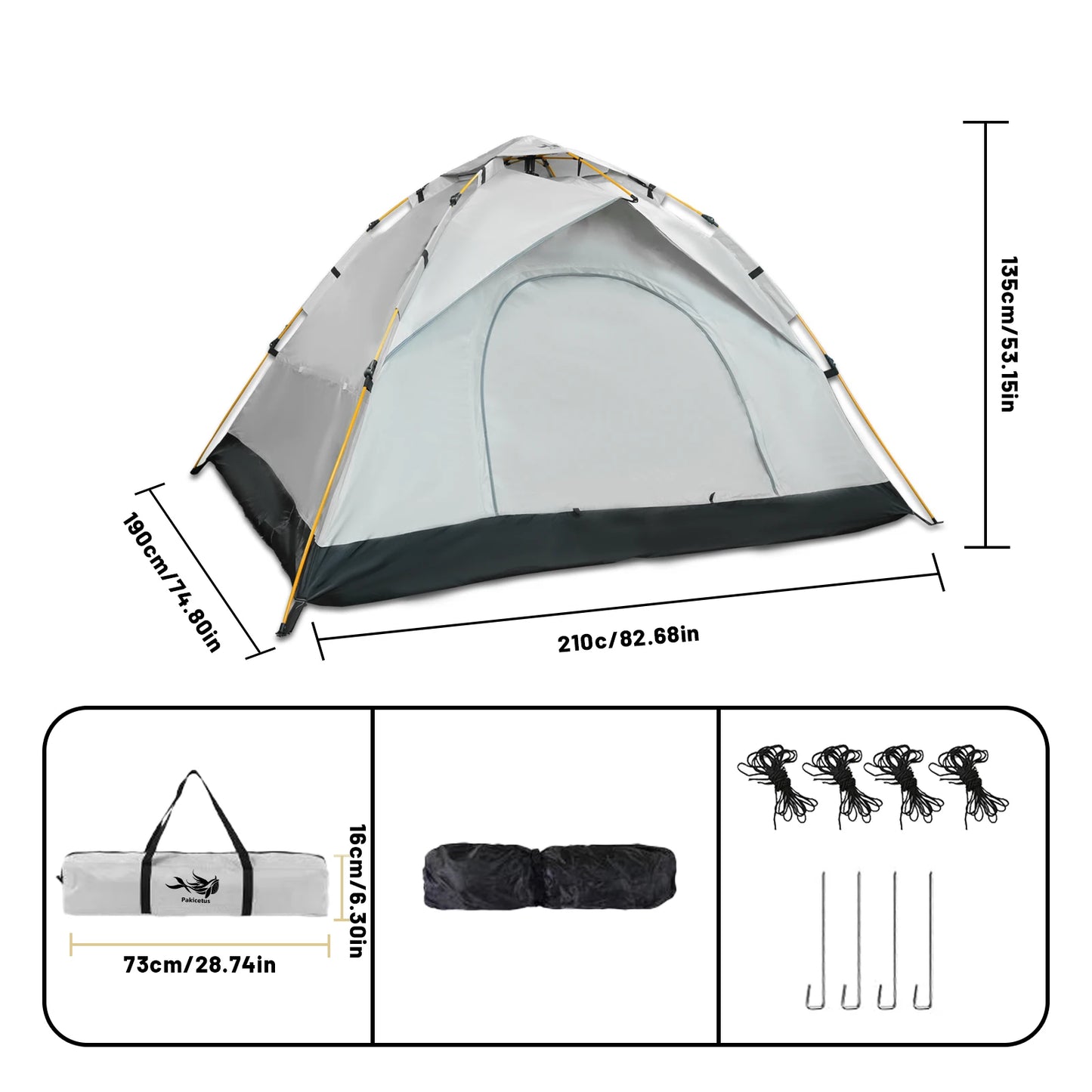 Pakicetus Windproof Camping Tent 3-4 Person Easy Setup