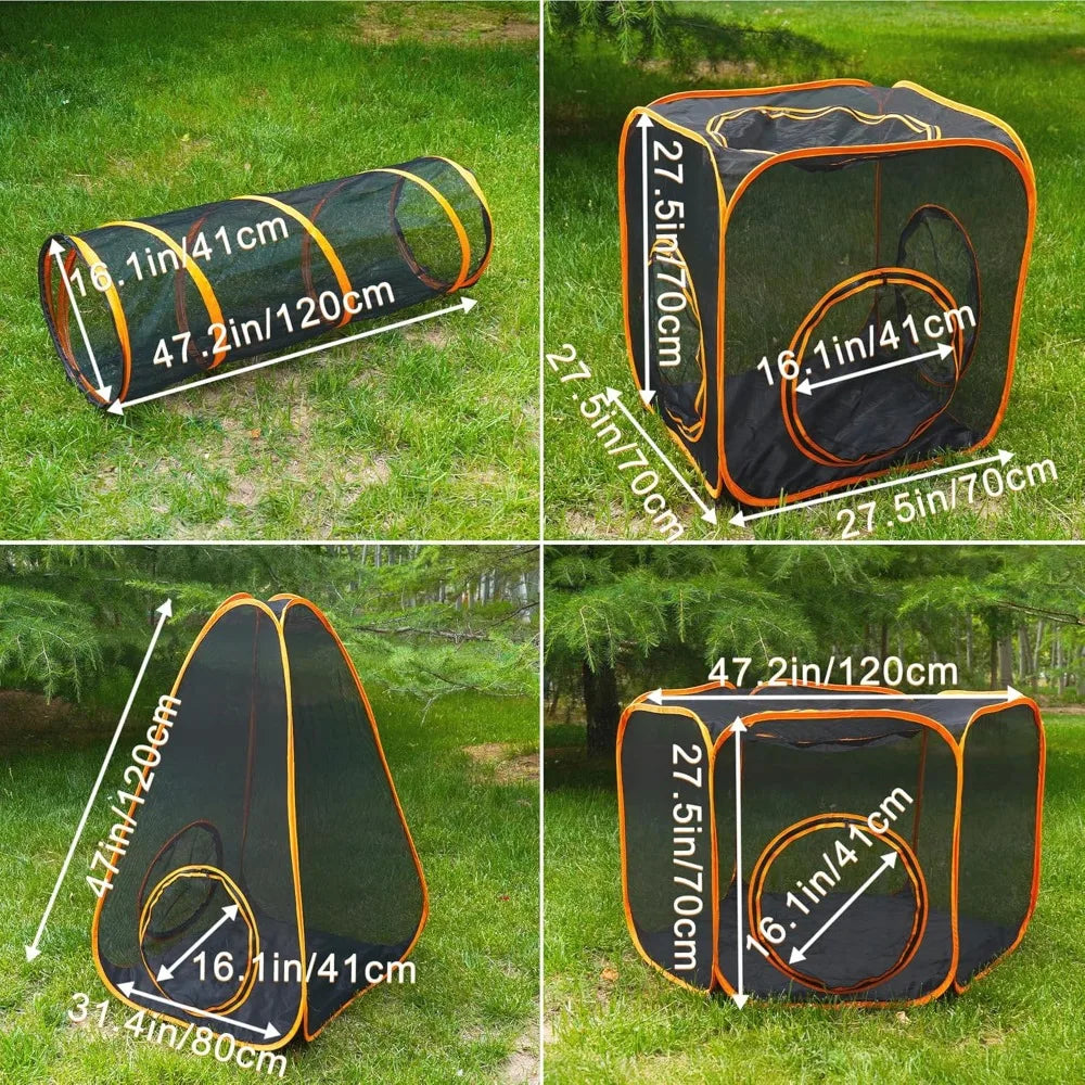 7-in-1 Outdoor Cat Enclosure, Foldable Pop-Up Mesh Playpen Tunnel for Pet Run, Outside Enclosed Tent Cage for Small Dogs, Rabbit