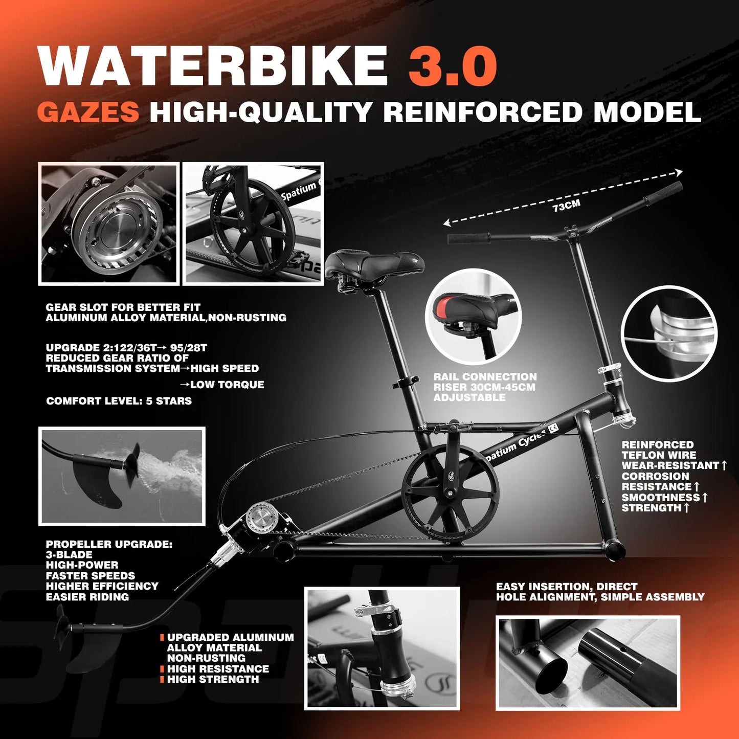 Spatium Water Bike 3.0 Inflatable Pontoon With 3-Blade Propeller