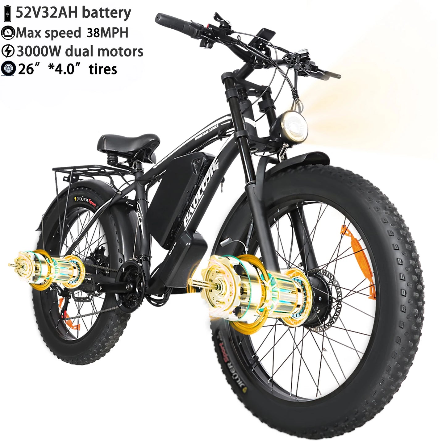 Baolujie Peak Dual Motor Electric Bicycle 48V Battery For Adults