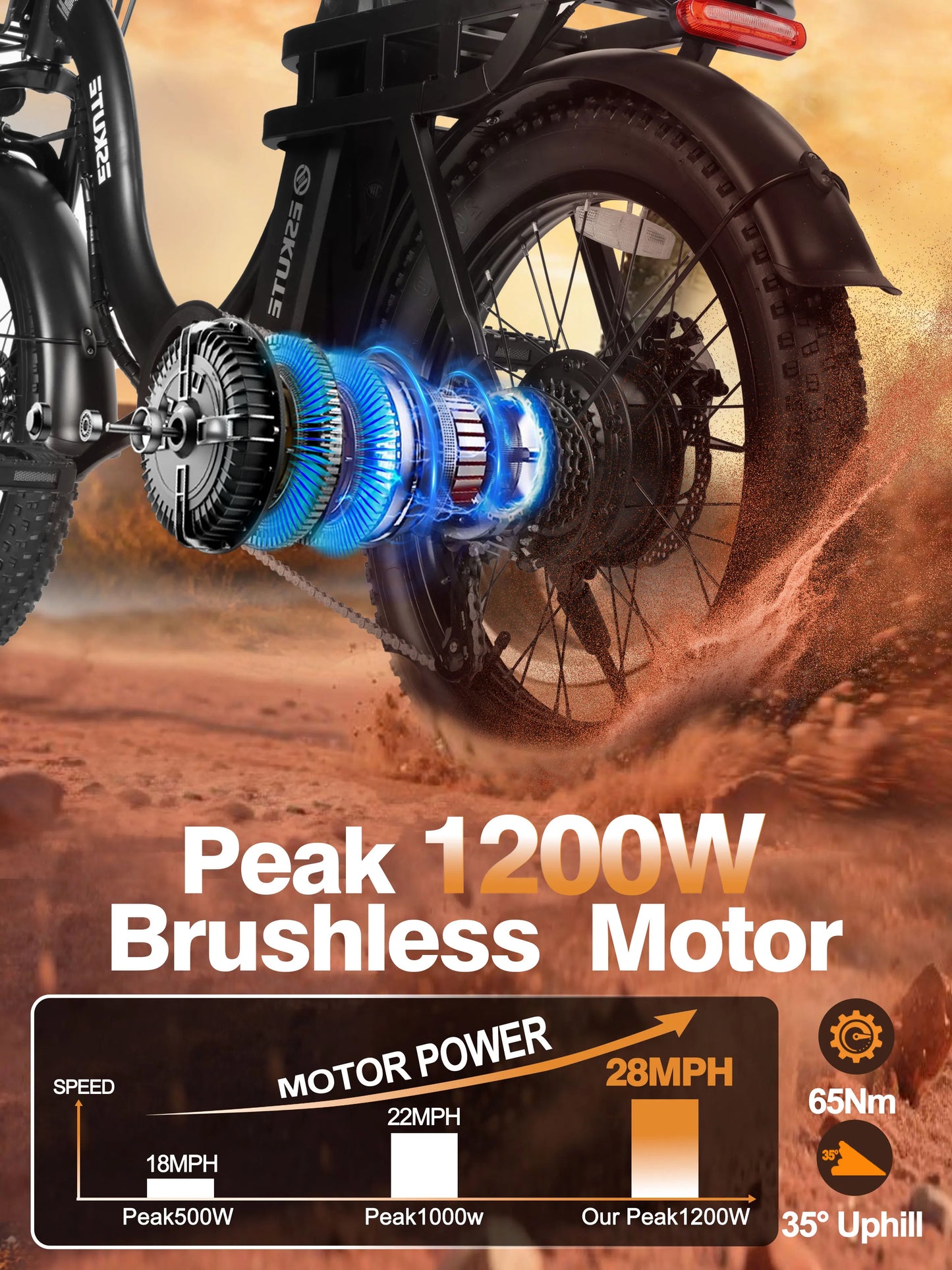 ESKUTE D200 Foldable Electric Bike 1200W Peak Motor 48V Battery
