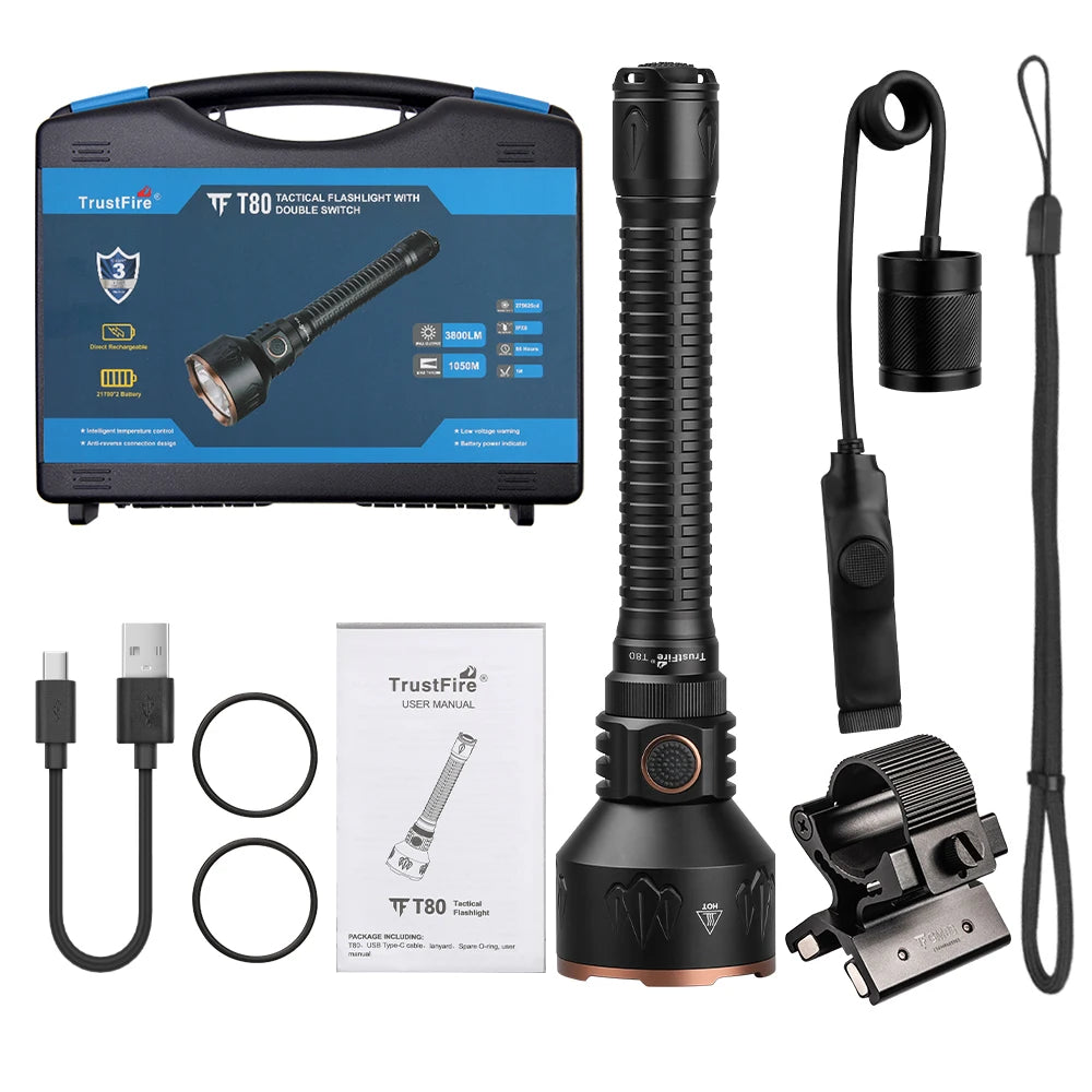 TrustFire T80 Outdoor Rechargeable Tactical LED Flashlight 3800 Lumens