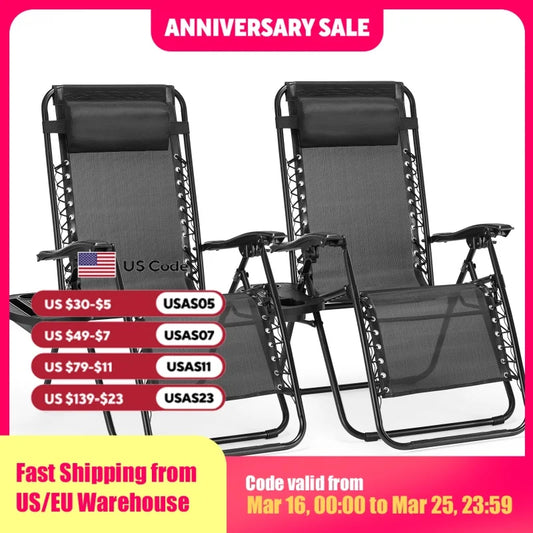 JHK Zero Gravity 2-Pack Portable Recliner Chairs With Cup Holders