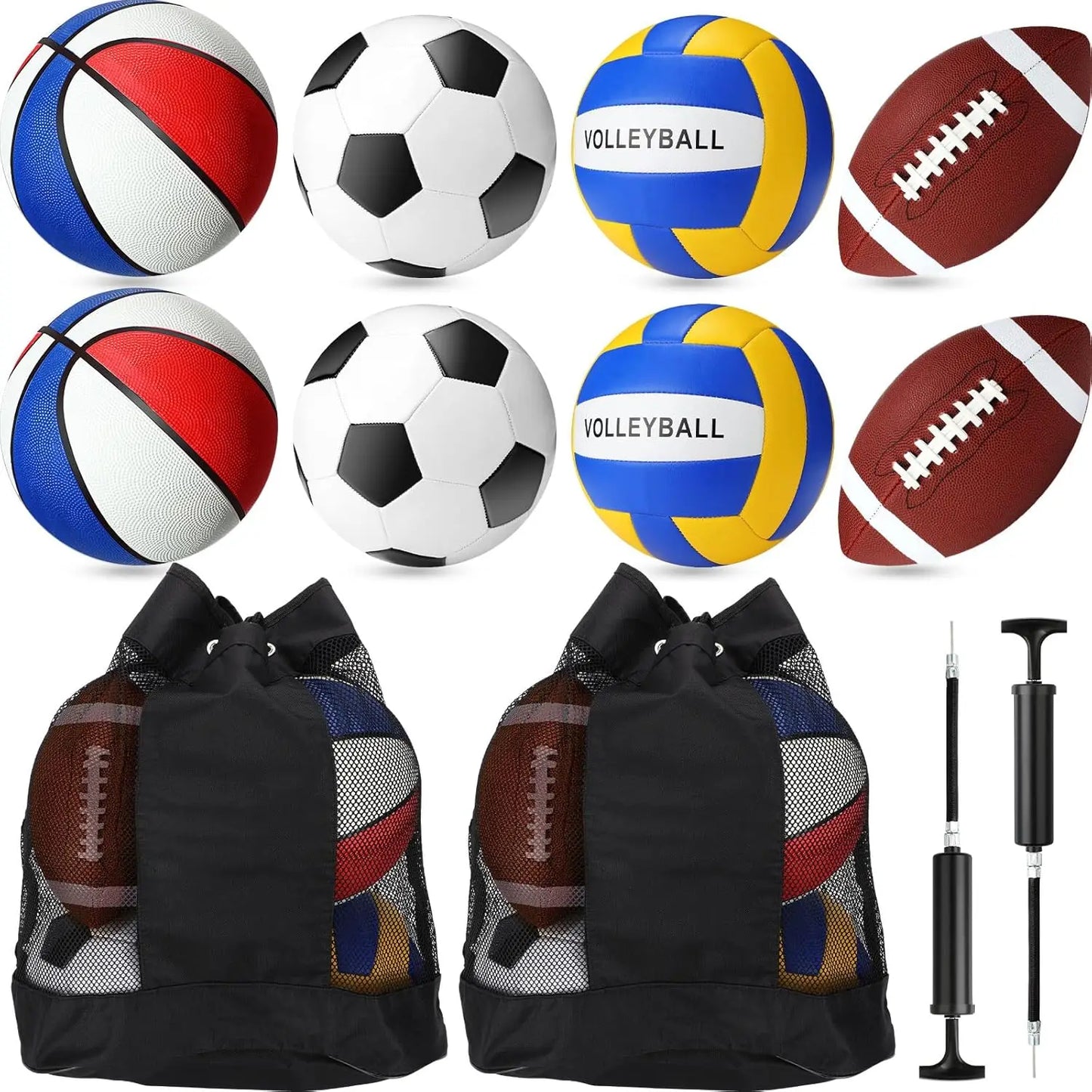 8 Pcs Sports Balls Set Include Basketball Football Soccer Volleyball