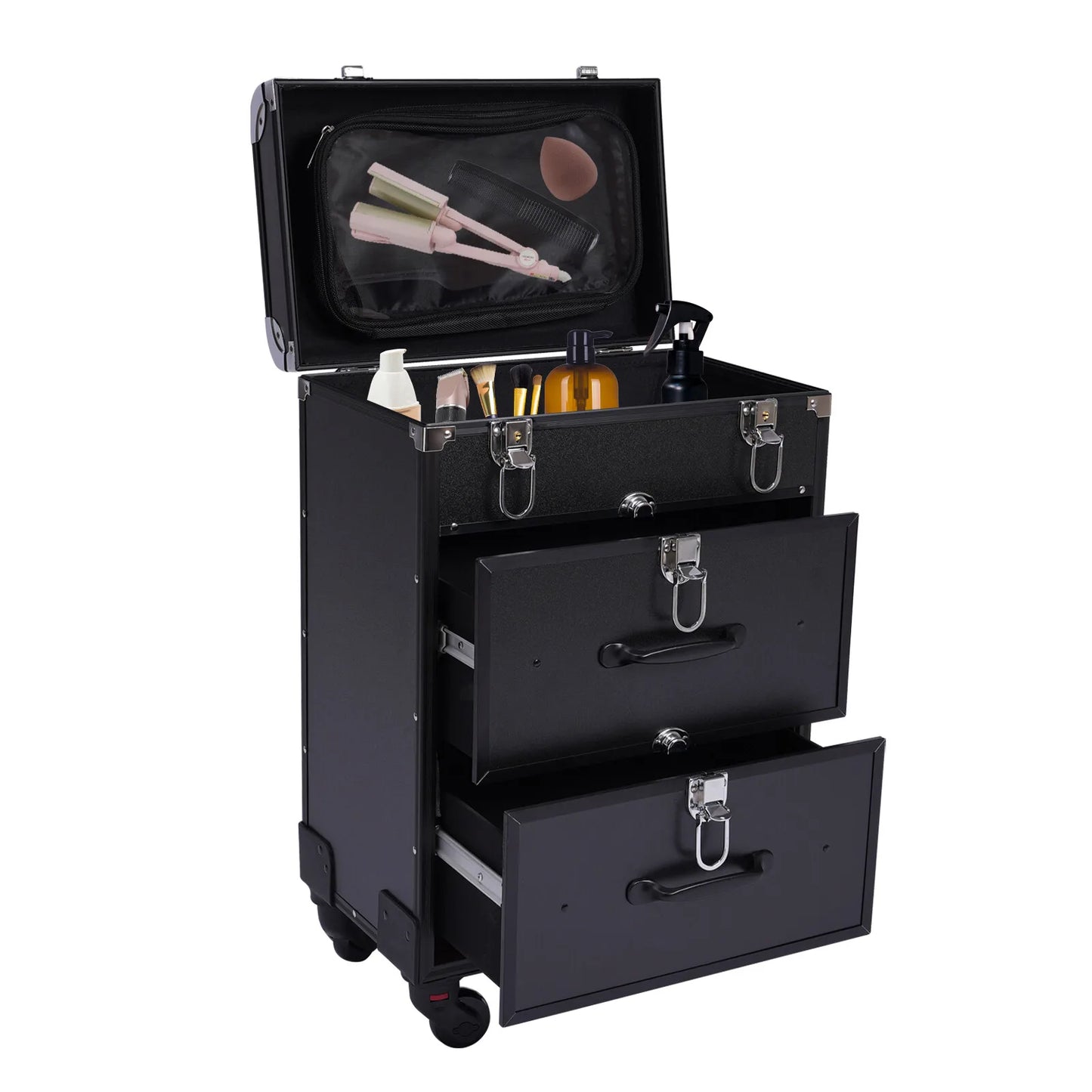 Rolling Makeup Train Case With Dividers And Lock For Travel