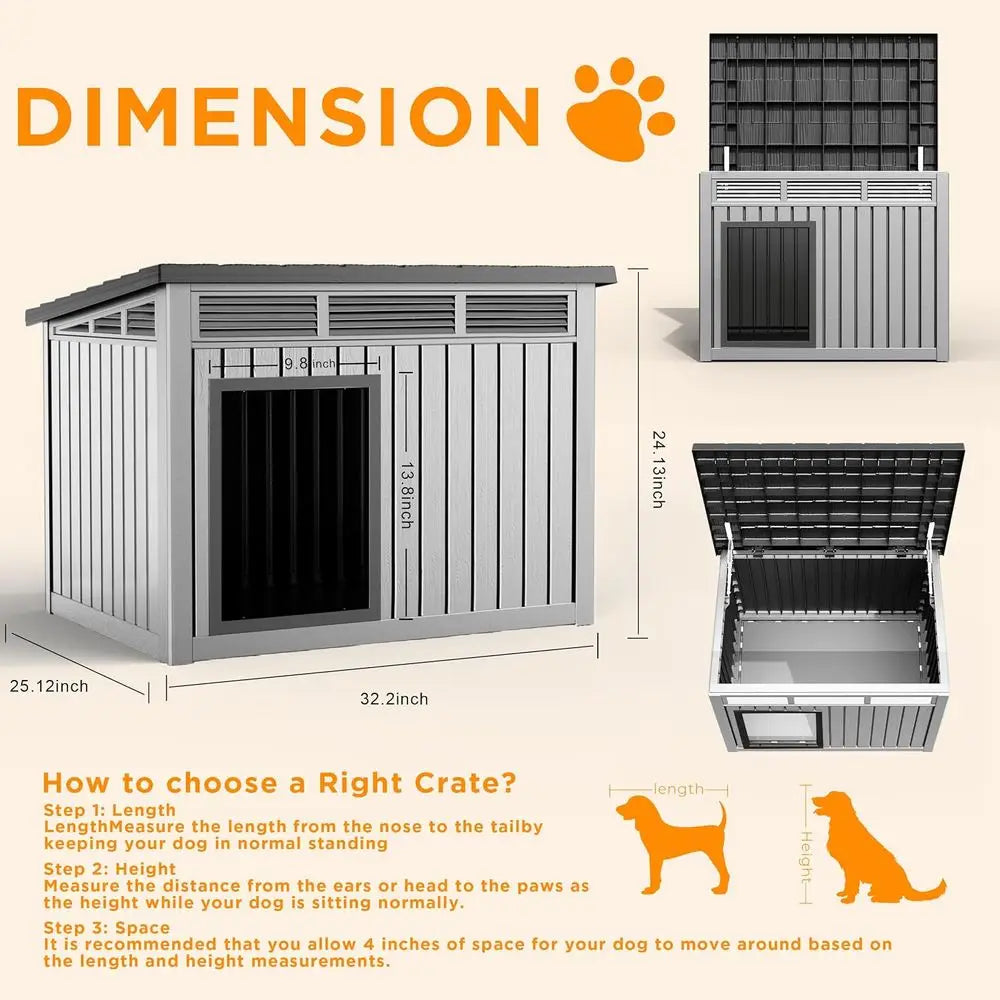 Weatherproof PP Resin Indoor Outdoor Dog House With Openable Roof