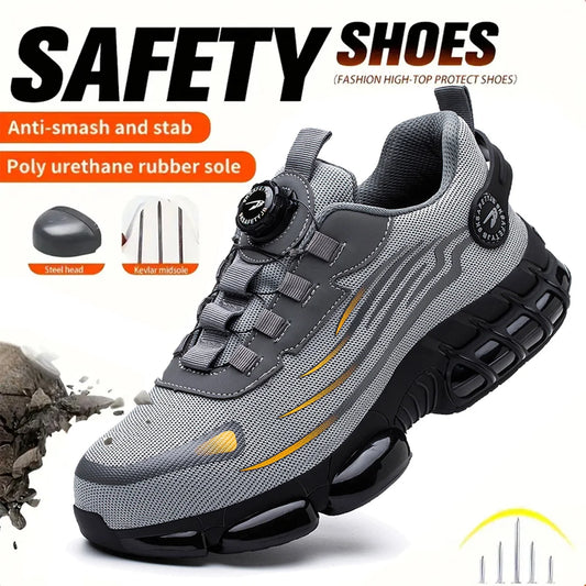 Breathable Lace-Free Safety Shoes for Men with Anti-Puncture Sole