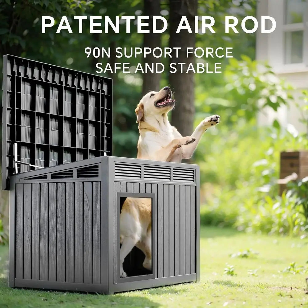 Weatherproof PP Resin Indoor Outdoor Dog House With Openable Roof