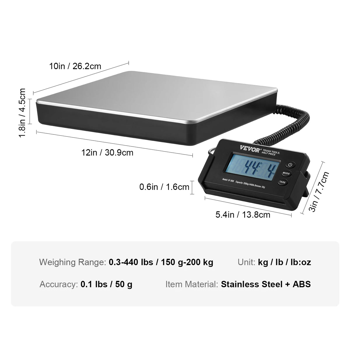 Portable Digital Shipping Scale With HD LCD Display And Tare