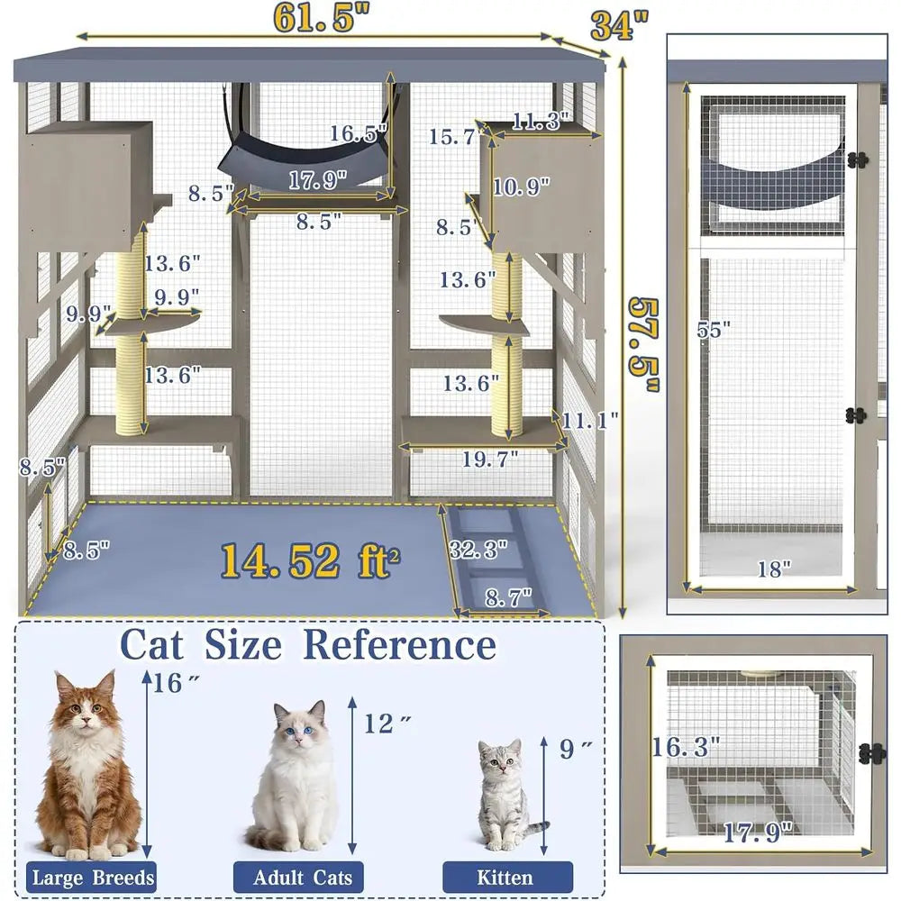 Outdoor Walk In Cat Enclosure For Multiple Cats With Platforms
