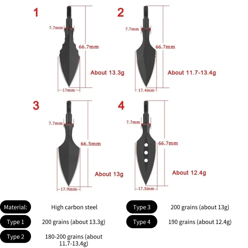 Hunting Arrowheads 6pcs Steel Broadheads 8/32 Standard Thread Screw-in Arrow Points for Recurve Compound Bow Archery Shooting Target Practice Outdoor Hunting Durable High-Penetration Accessories