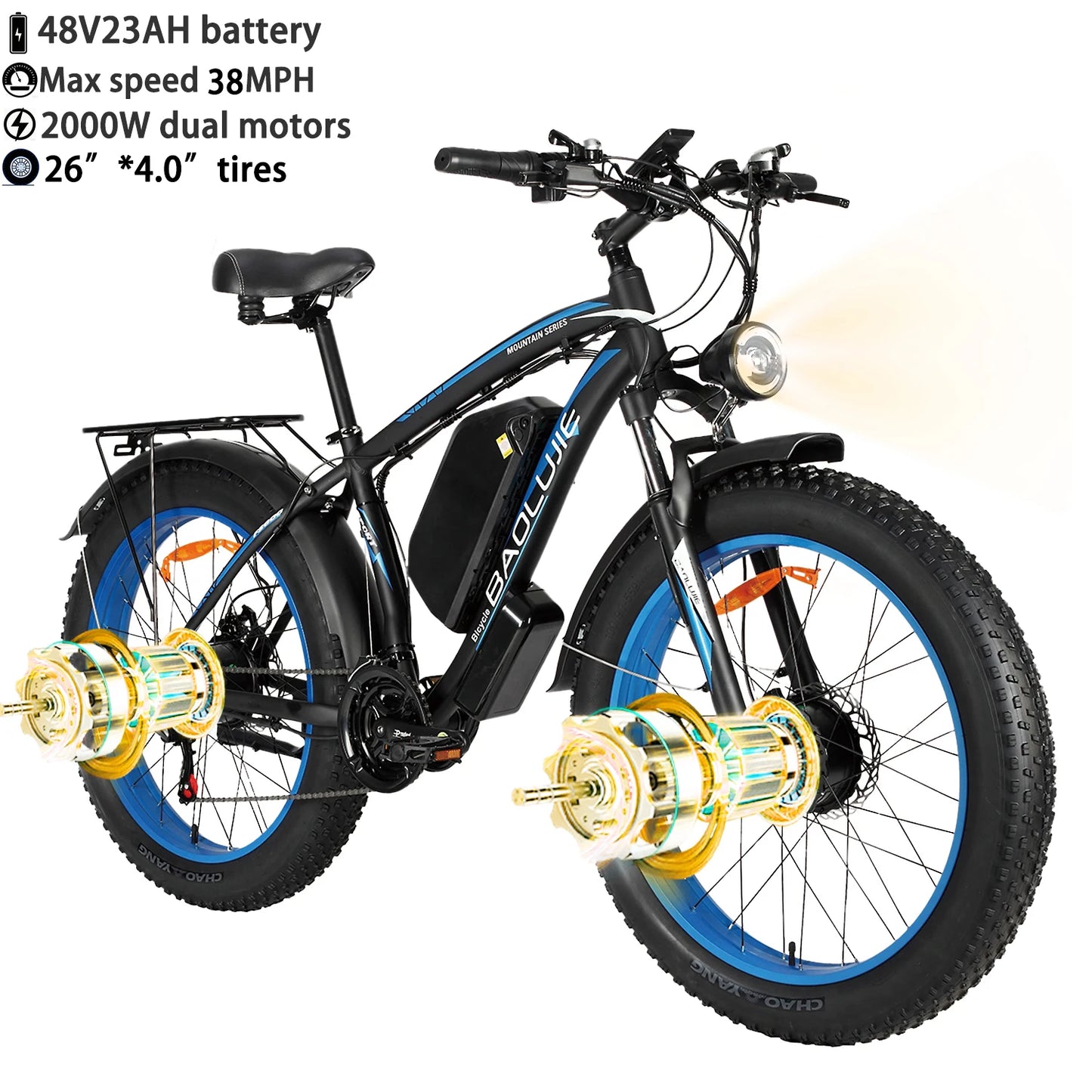 Baolujie Peak Dual Motor Electric Bicycle 48V Battery For Adults
