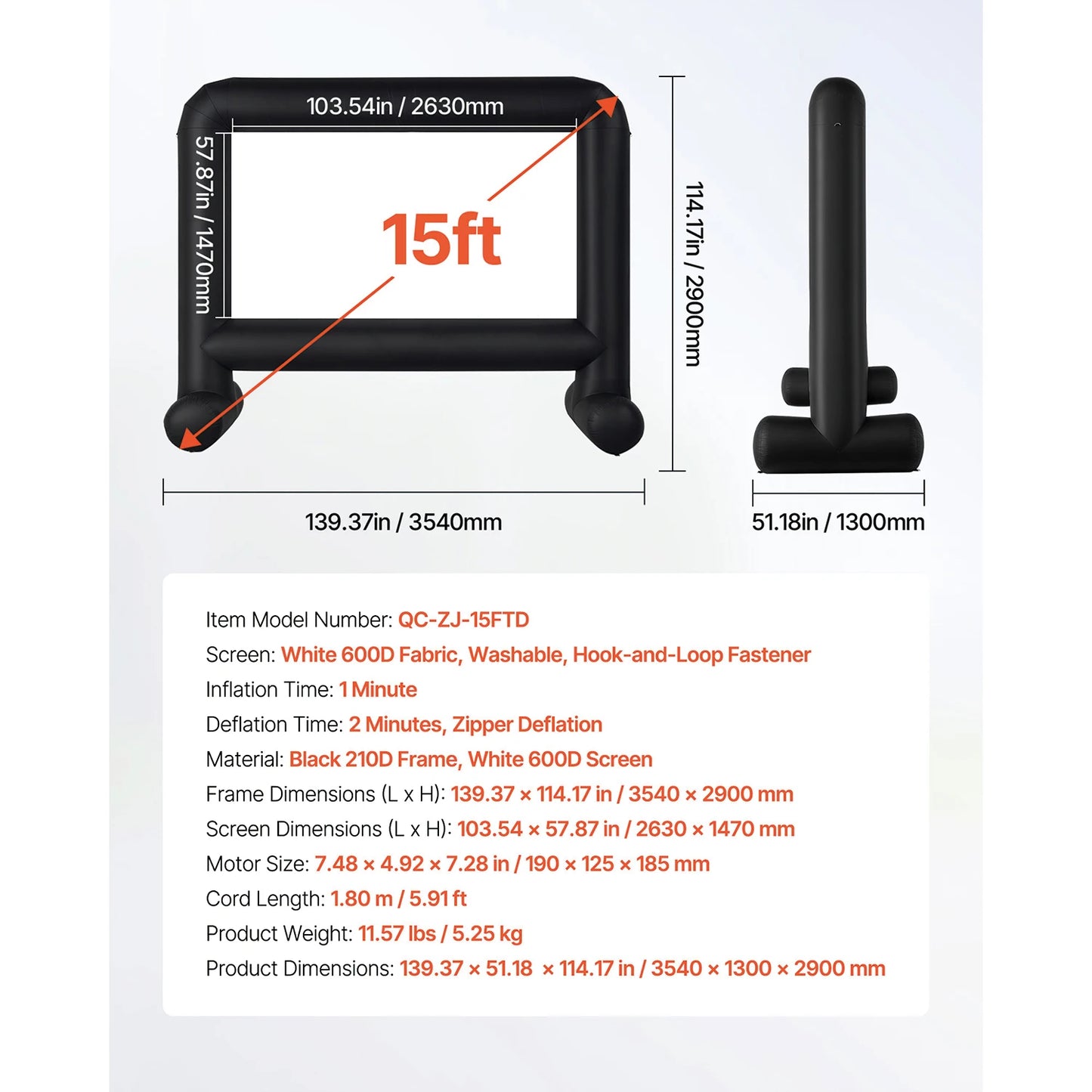 SucceBuy 14/15/16/18/20 FT Inflatable Projector Screen with 120W Air Blower Projector Screen for Outdoor Theater Theme Party