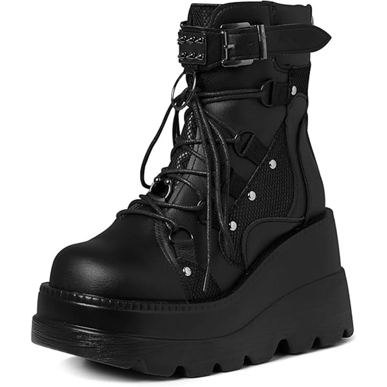 GIGIFOX Womens Goth Cosplay Wedge Combat Ankle Boots