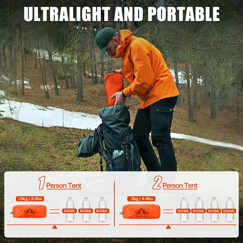 Night Cat Ultralight Waterproof Tunnel Tent for Backpacking and Camping