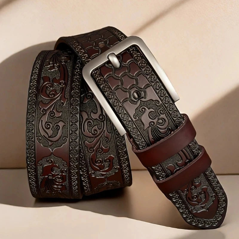 Genuine Leather Retro Western Belt With Alloy Buckle