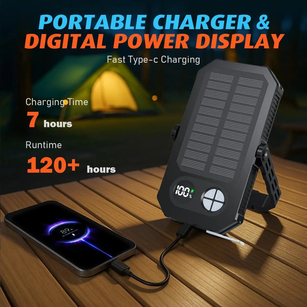 LED Camping Lantern Rechargeable 10000mAh With LCD Display 12 Modes