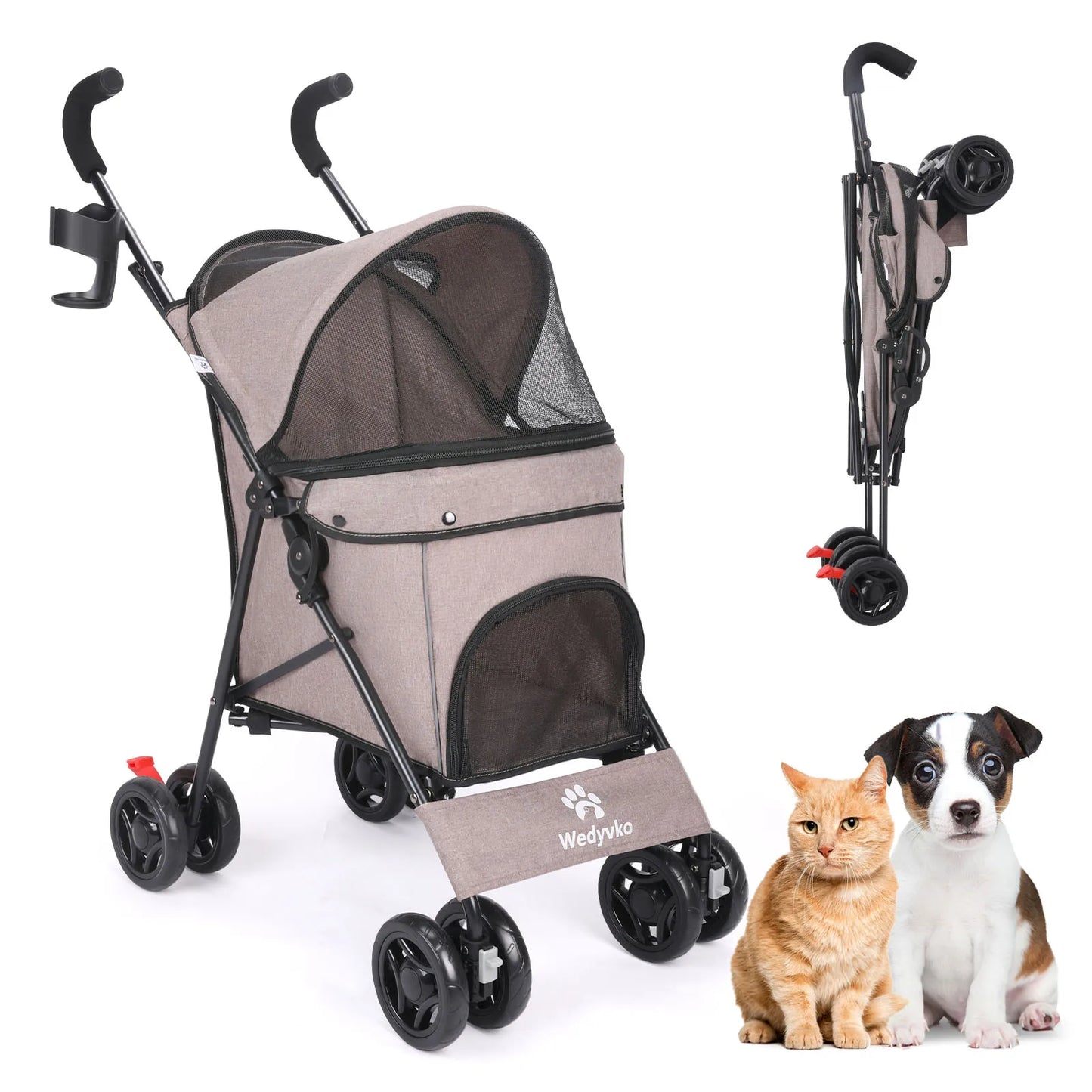 Wedyvko Pet Dog Stroller 4 Wheels With Brakes For Travel