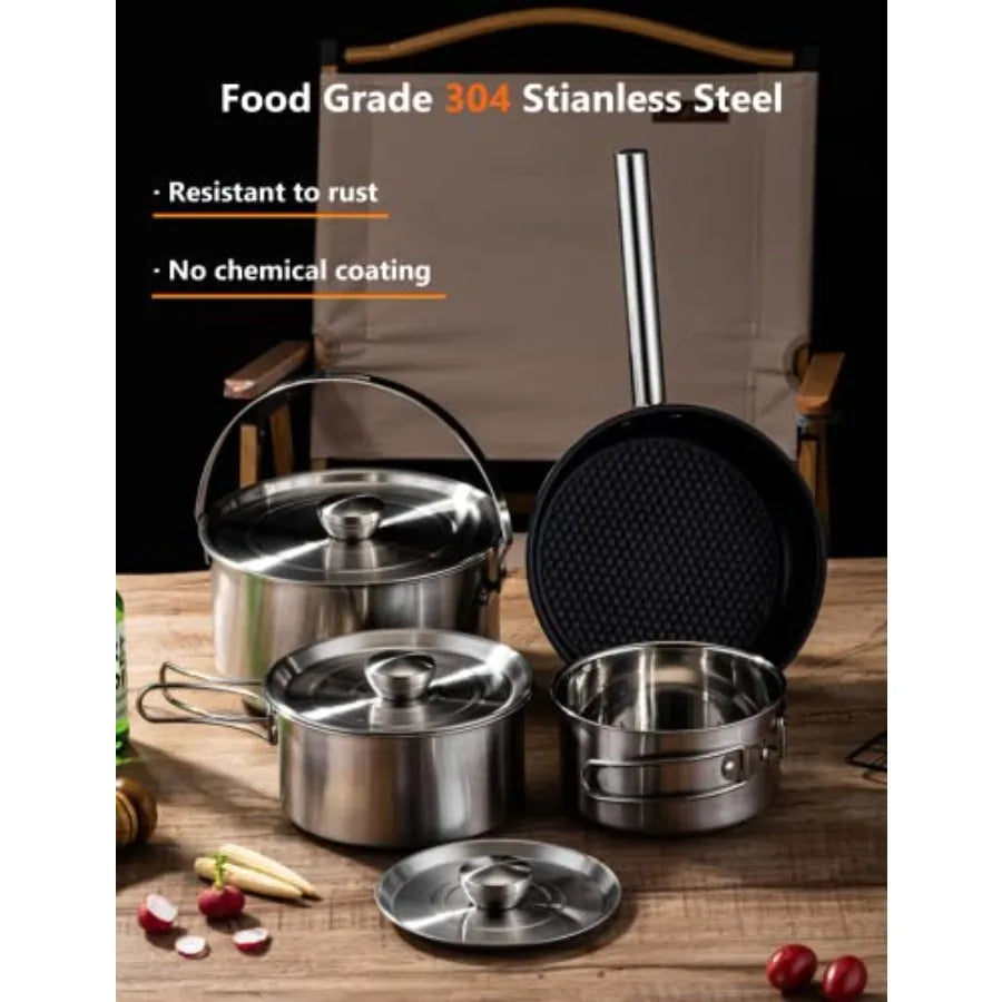OLOEY Stainless Steel Camping Cookware Set For Outdoor Use