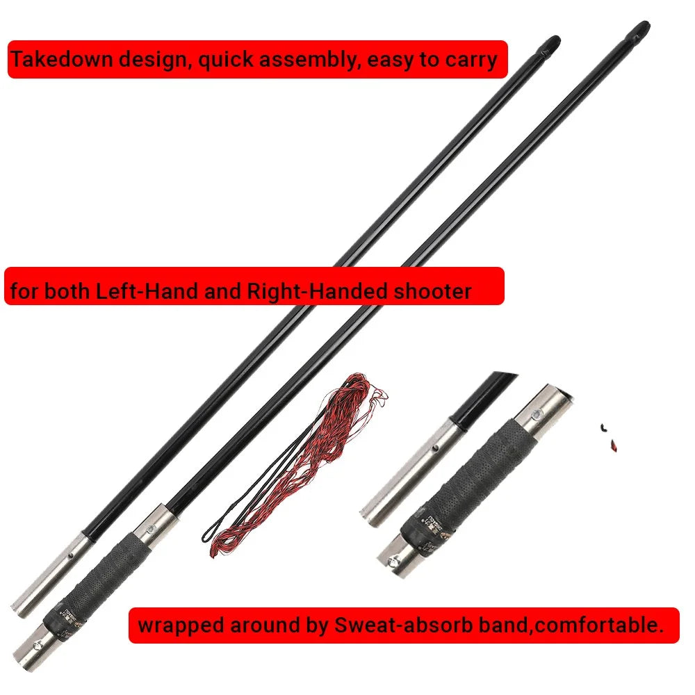 Archery Longbow Set 64.5" Takedown English Design 60/65/70lbs Draw Weight RH/LH Compatible for Adults Beginners Hunting Shooting Target Practice Outdoor Sports Accessories