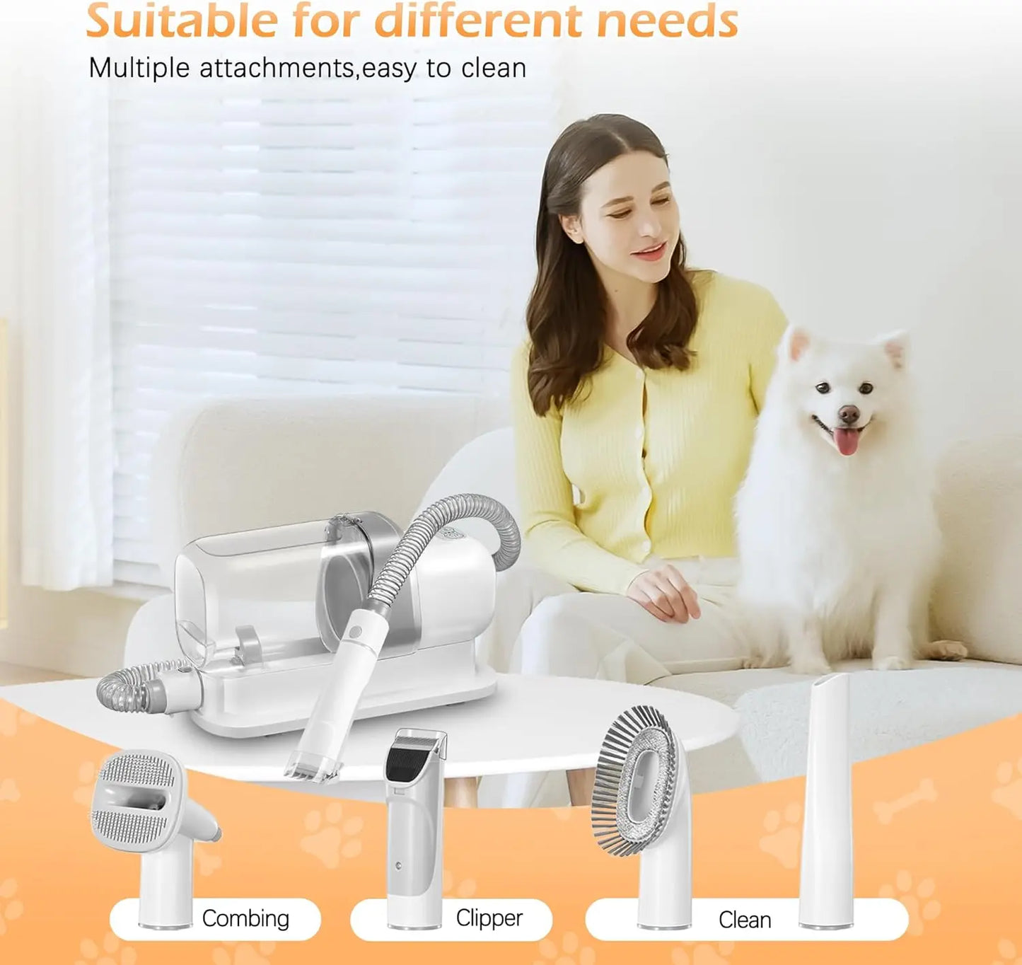Pet Grooming Vacuum Kit With Low Noise And 5 Tools For Dog Cat Hair