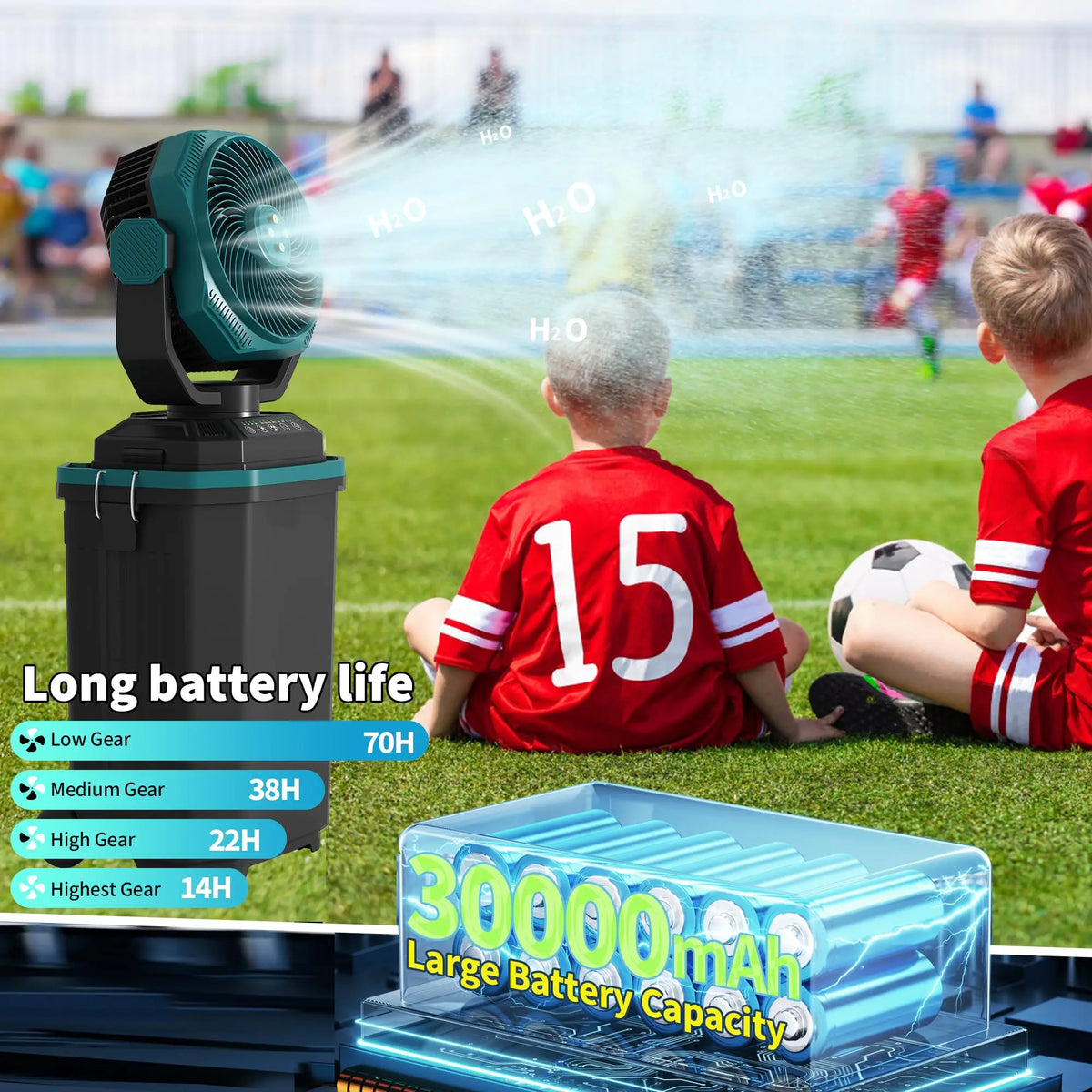 HiMISS Portable Misting Bucket Fan With Remote And Rechargeable Battery
